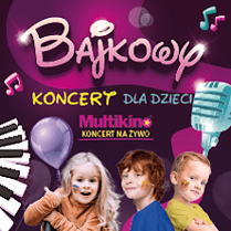 Zdjęcie trójki dzieci na kolorowym tle. Balonik, klawisze fortepianu. Powyżej nazwa wydarzeania.