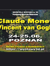 Baner promujący wydarzenie. Nazwa wydarzenia. W tle jeden z obrazów Moneta - kobieta w białej sukni z białą parasolną w ogrodzie.