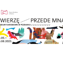 Baner promujący wydarzenie. Nazwa wydarzenia i data. Kolorowe wycinanki różnych zwierząt.