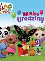 Baner promujący wydarzenie. Nazwa wydarzenia. Postacie z Bajki: panda, zajączek, piesek, myszka...