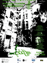 Baner promujący wydarzenie. Nazwa wydarzenia i data. W tle linoryt z dziedzińcem kamienicy i twarzą Lecha Raczaka.