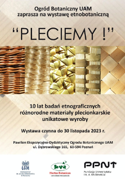 Baner promujący wydarzenie. Nazwa wydarzenia i data. Zdjęcie różnych splotów z różnych roślin plecionkarskich.
