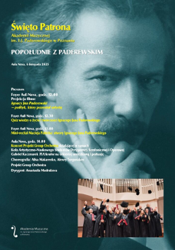 Baner promujący wydarzenie. Nazwa wydarzenia i zdjęcie Paderewskiego w tle.
