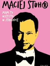 Baner promujący wydarzenie. Nazwa wydarzenia i rysunek twarzy artysty.