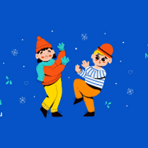 Baner promujący wydarzenie. Nazwa wydarzenia i data. Dwoje bawiących się dzieci - rysunek.