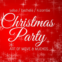 Baner promujący wydarzenie. Na czerwonym tle biała nazwa wydarzenia. Obok czerwone bombki w białe gwiazdki.