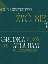 Na zielonym tle nazwa wydarzenia, miejsce i data - białą i żółtą czcionką.