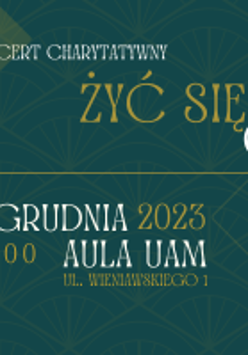 Na zielonym tle nazwa wydarzenia, miejsce i data - białą i żółtą czcionką.