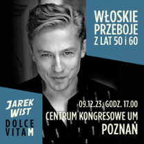 Baner promujący wydarzenie. Nazwa wydarzenia i zdjęcie artysty.