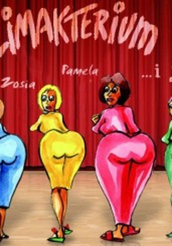 Baner z nazwą wydarzenia i rysunkami czterech kobiet na czerwonym tle.