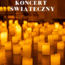 Baner promujący wydarzenie. Nazwa wydarzenia na tle wielu świec.