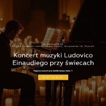 Baner promujący wydarzenie. Nazwa wydarzenia. W tle zdjęcie muzyka przy fortepianie a w około setki świec.