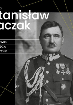 Na niebieskim tle bortowy napis spacer.