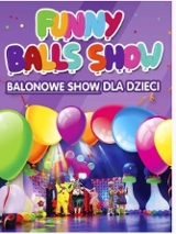 Baner promujący wydarzenie. Nazwa wydarzenia, na scenie pięć postaci i wiele różnokolorowych balonów.