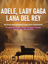 Baner promujący wydarzenie. Nazwa wydarzenia. W tle fortepian i świece.