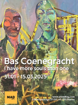 Baner promujący wydarzenie. Nazwa wydarzenia. W tle jeden z obrazów artysty.