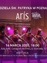 Baner promujący wydarzenie. Nazwa wydarzenia i zdjęcie siedmiu tancerek irlandzkich.