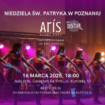 Baner promujący wydarzenie. Nazwa wydarzenia i zdjęcie siedmiu tancerek irlandzkich.