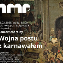 Baner promujący wydarzenie. Nazwa wydarzenia i data. W tle obraz Pietera Bruegla - Wojna postu z karnawałem.