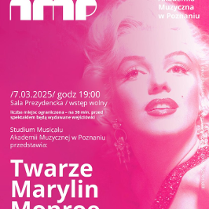 Baner promujący wydarzenie. Nazwa wydarzenia, data i zdjęcie Marylin Monroe.