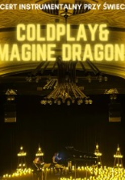 Baner promujący wydarzenie. Nazwa wydarzenia. W tle fortepian i świece.