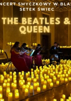 Baner promujący wydarzenie. Nazwa wydarzenia. W tle fortepian i świece oraz kwartet muzyków na scenie.