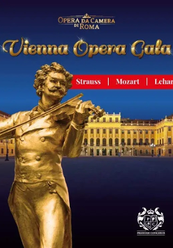 Baner promujący wydarzenie. Nazwa wydarzenia. W tle zdjęcie pomnika Straussa i opery wiedeńskiej.