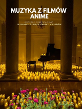 Baner promujący wydarzenie. Nazwa wydarzenia. W tle fortepian i świece.