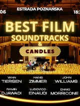 Baner promujący wydarzenie. Nazwa wydarzenia. W tle fortepian i świece.