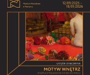 Baner promujący wydarzenie. Nazwa wydarzenia i data. W tle jeden z obrazów z wystawy. Identyfikacja wizualna wystawy Piotr Marzol