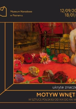 Baner promujący wydarzenie. Nazwa wydarzenia i data. W tle jeden z obrazów z wystawy. Identyfikacja wizualna wystawy Piotr Marzol