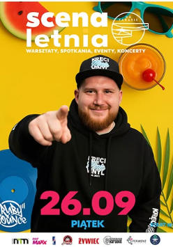 Baner promujący wydarzenie. Nazwa wydarzenia, data i zdjęcie Artysty.