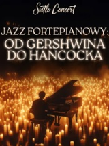 Baner promujący wydarzenie. Nazwa wydarzenia. W tle fortepian i świece.