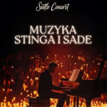 Baner promujący wydarzenie. Nazwa wydarzenia. W tle fortepian i świece.