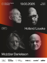 Baner z nazwą wydarzenia, zdjęciami osób srtystycznych w sytuacjach scenicznych.