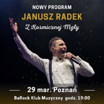 Baner promujący wydarzenie. Nazwa wydarzeania i zdjęcie osoby artystycznej.