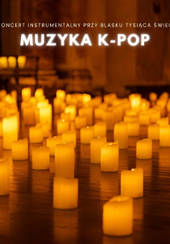 Baner promujący wydarzenie. Nazwa wydarzenia i zdjęcie setek zapalonych świec.