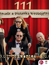 Baner promujący wydarzenie. Nazwa wydarzeania i zdjęcie osób artystycznych.