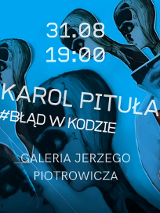 Abstrakcyjne postacie o głowach przypominających manekiny lub lalki, z fragmentami twarzy i cyfrowymi elementami. W tle dominują odcienie niebieskiego, a obok postaci widoczne są dwie książki Karola Pituły z okładką przedstawiającą anatomiczne szkice postaci i tytuł. Zdjęcie autora na drugim planie. Szczegóły o wydarzeniu w treści artykułu.
