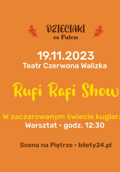 Na pomarańczowym tle informacje na temat wydarzenia: data, godzina, miejsce, tytuł.