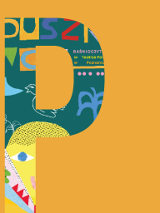 Na pomarańczowym tle tytuł wydarzenia, po lewej stronie duża, kolorowa litera P.