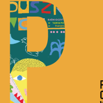 Na pomarańczowym tle tytuł wydarzenia, po lewej stronie duża, kolorowa litera P.