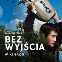 Kolorowy plakat. Mężczyzna w marynarce unosi nad głową doniczkę, którą zaraz ciśnie o ziemię. W tle niebo.