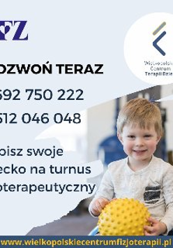 Obrazek informuje o bezpłatnej fizjoterapii dla dzieci.