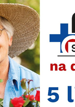 Uśmiechnięta starsza kobieta w kapeluszu, obok informacje o wydarzeniu prozdrowotnym.