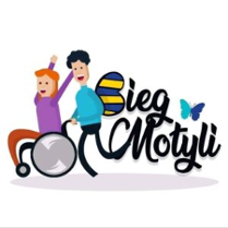 Obrazek przedstawia logo wydarzenia Bieg Motyli. Jest nim dziewczynka na wózku prowadzona przez chłopca, na którego plecach znajduje się wyobrażenie motylich skrzydeł. Tworzą one literę B, znajdującą się na początku nazwy wydarzenia.