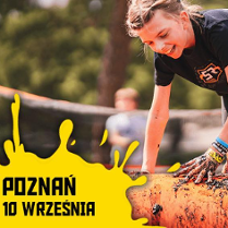 Plakat promujący wydarzenie. Dziewczynka przeskakuje przez przeszkodę.