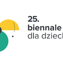 Baner, który reklamuje 25. biennale sztuki dla dziecka z symbolicznym kolorowym wiatrakiem.