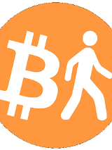 Rysunek ludzika wpisany w logotyp waluty bitcoin.