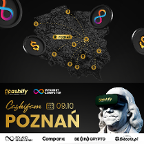 Plakat, na czarnym tle, szare kontury Polski, na których zaznaczono kilk miasta i połączenia między nimi.